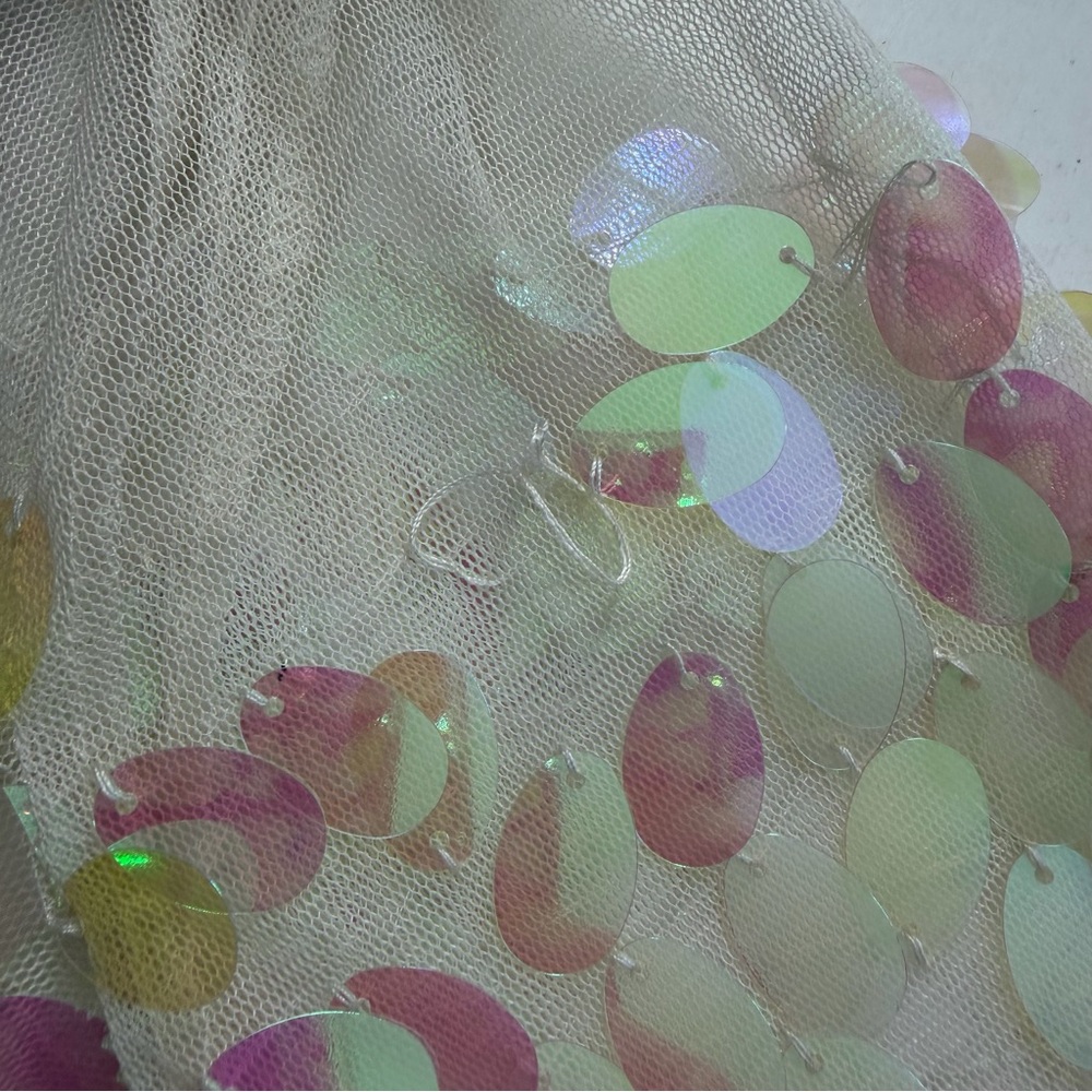Mustard Seed Sequin Mesh Sheer Top Small Iridescent Y2K Festival Rave Party Glam - Picture 11 of 11